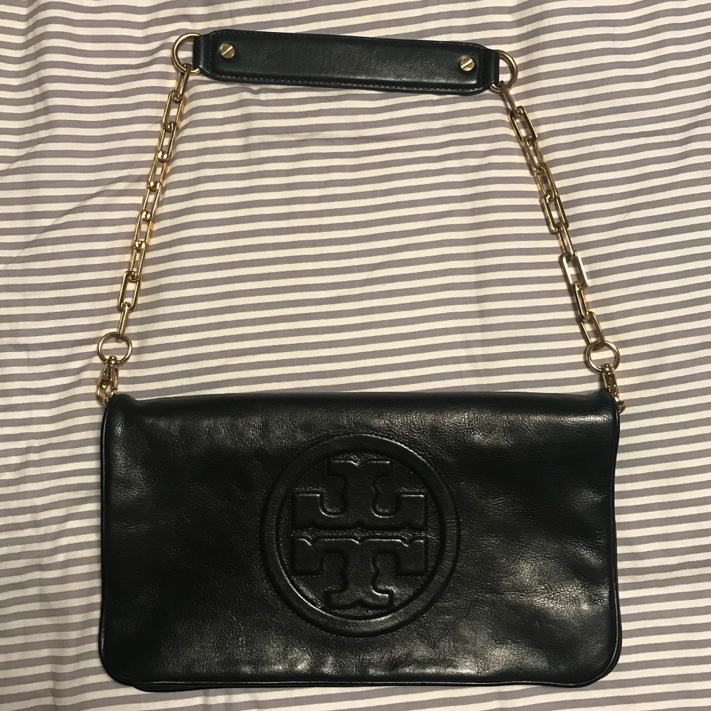 Black Leather Tory Burch Shoulder Bag